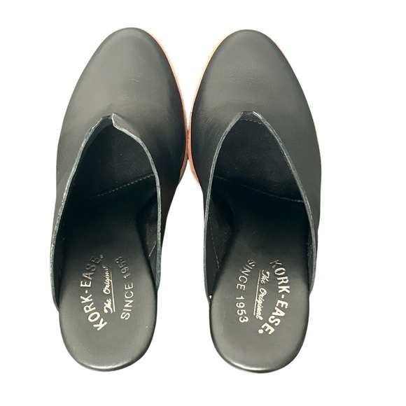 Kork Ease Black Leather Wedge Mules Size 9M 70s Revival Vibes Boho Chic - Picture 6 of 10